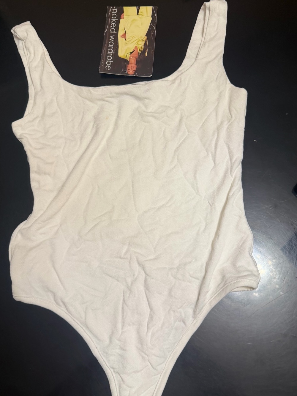 naked wardrobe White Scoop Neck Ribbed Bodysuit